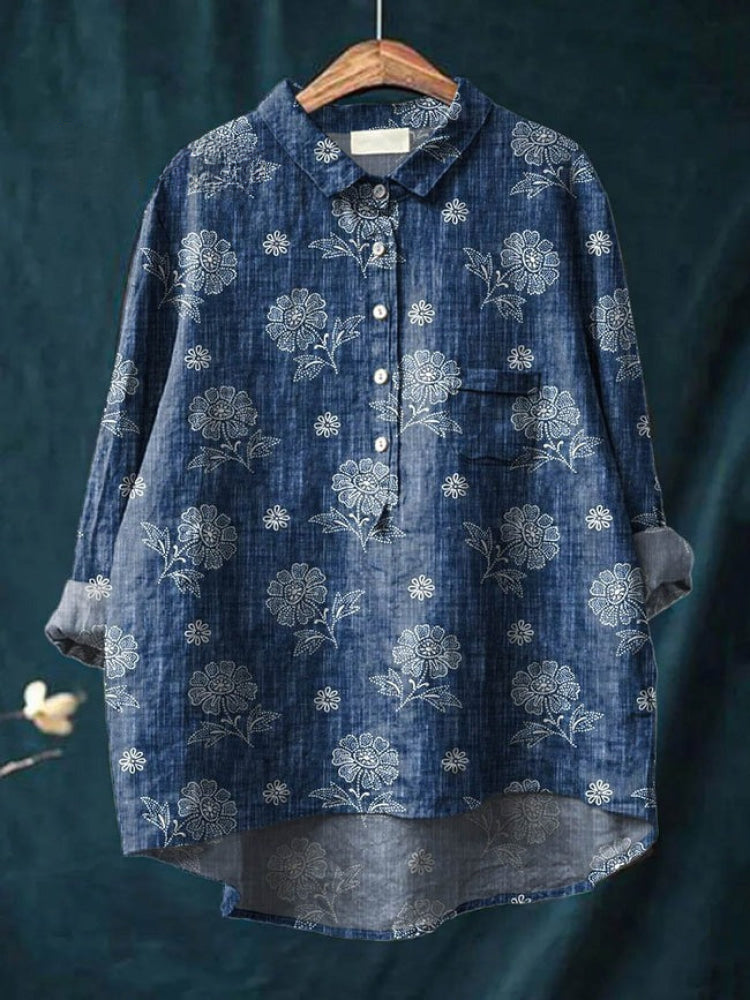 Luna / Camisa de lino estampada